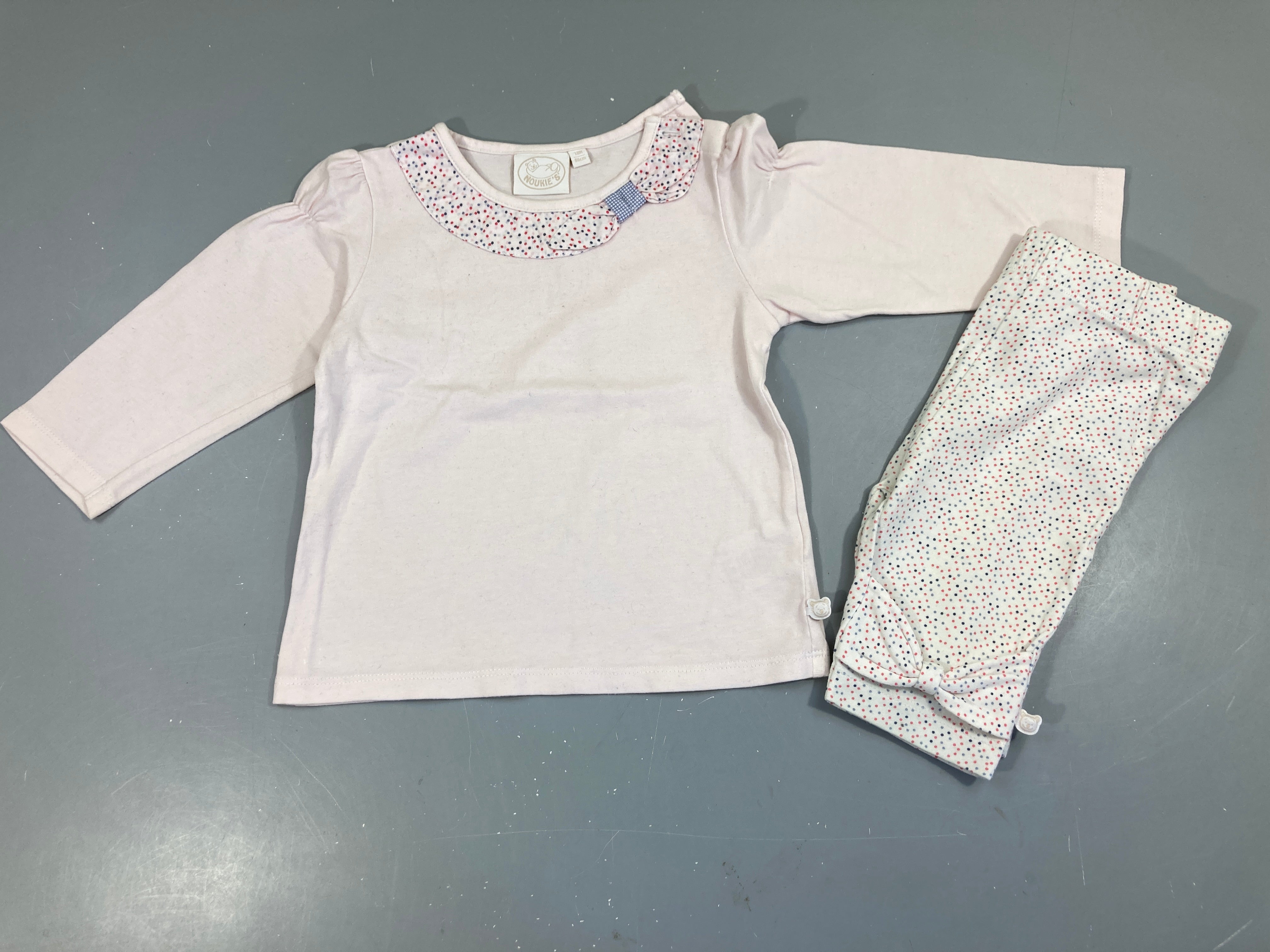T-shirt m.l rose pâle col pois + legging 3/4 blanc pois