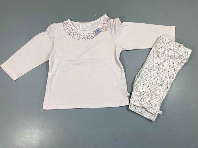 T-shirt m.l rose pâle col pois + legging 3/4 blanc pois, moins cher chez Petit Kiwi