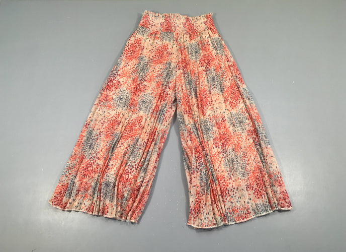 Pantalon fluide voile plissé rose pâle moucheté rose-mauve doublé, moins cher chez Petit Kiwi