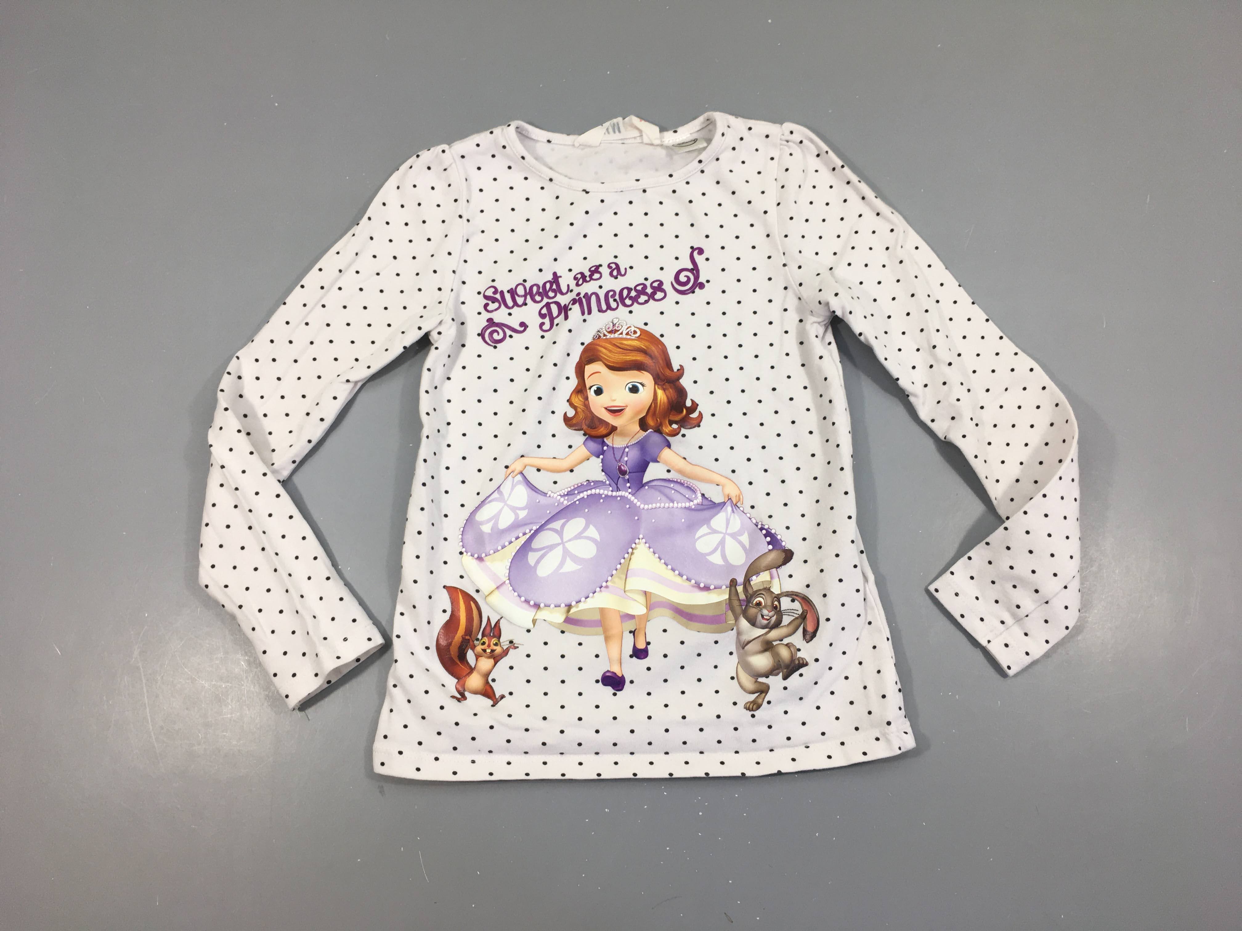 T-shirt m.l blanc pois noirs Princesse Sofia