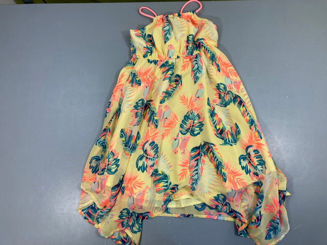 Robe fines bretelles voile jaune feuillage/perroquet, moins cher chez Petit Kiwi