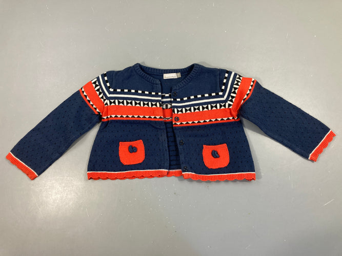 Gilet bleu foncé/orange pois/motifs, moins cher chez Petit Kiwi