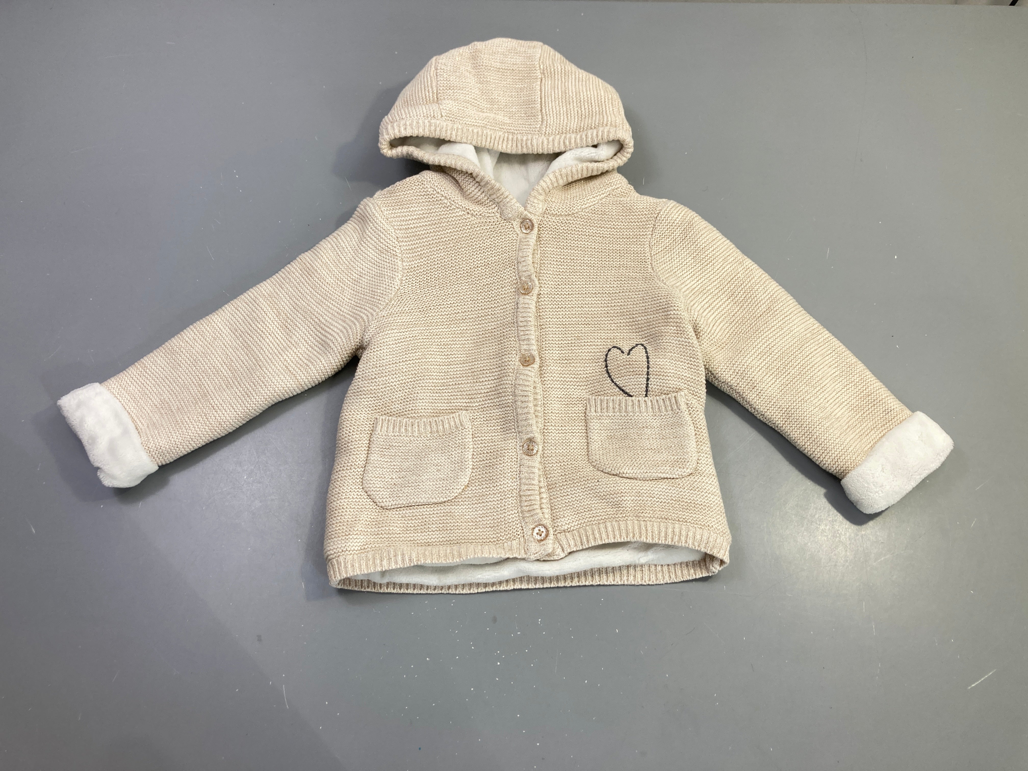 Gilet capuche écru cœur irisé, doublé velours