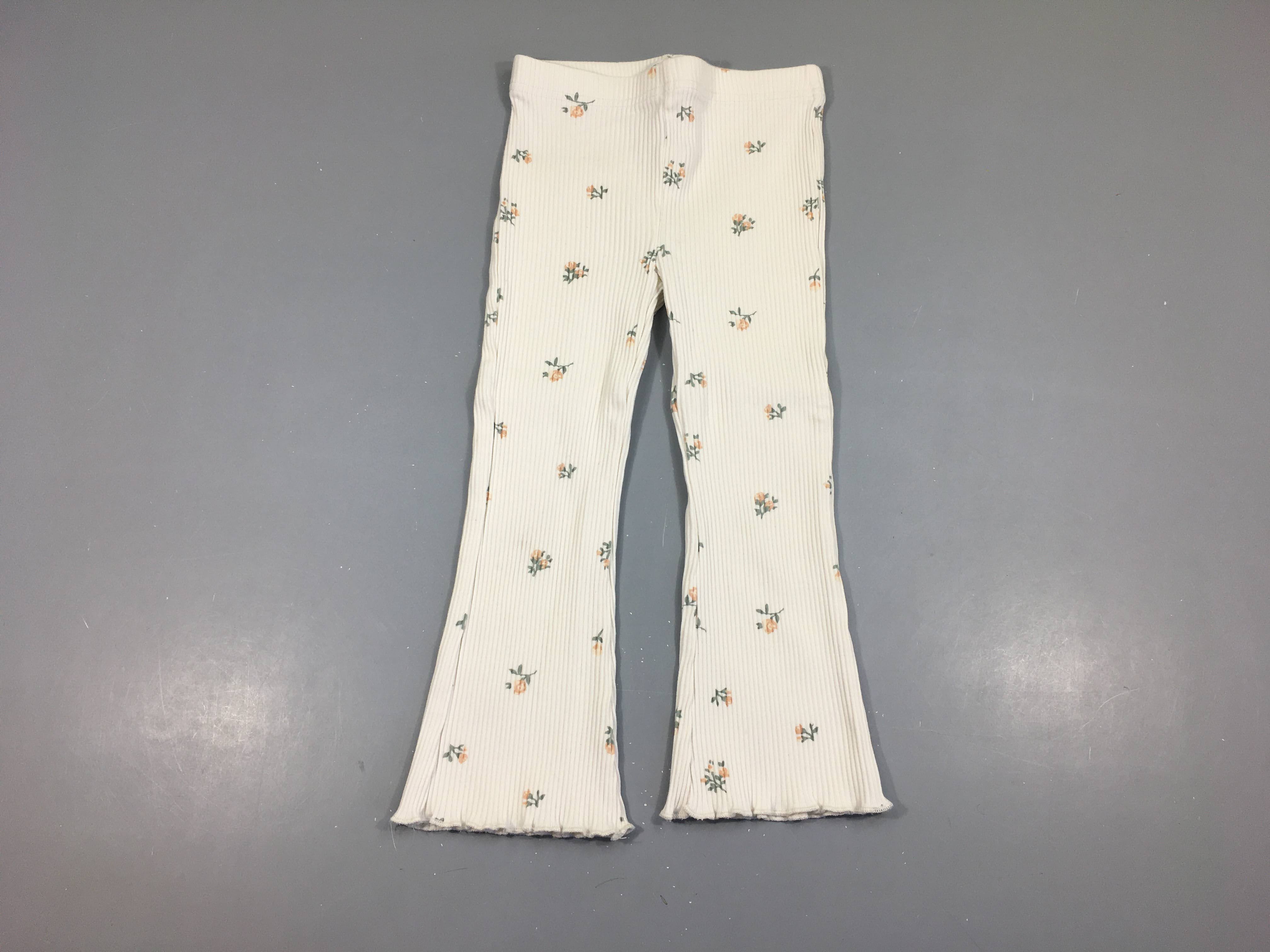 Legging côtélé blanc fleui saumon froufrou bas