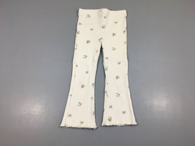 Legging côtélé blanc fleui saumon froufrou bas, moins cher chez Petit Kiwi