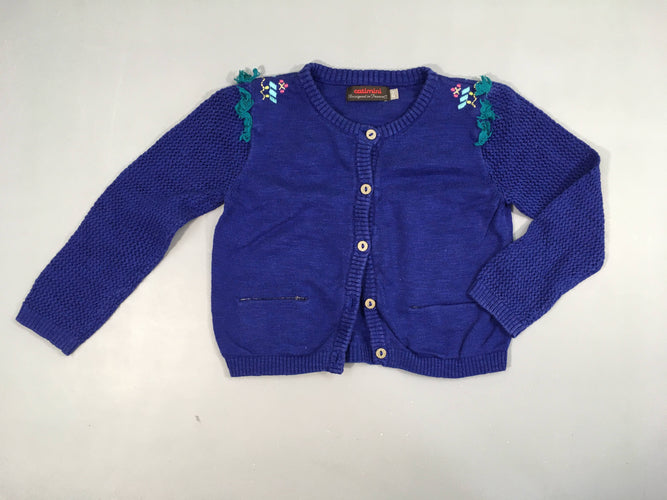 Gilet bleu flammé broderies, moins cher chez Petit Kiwi
