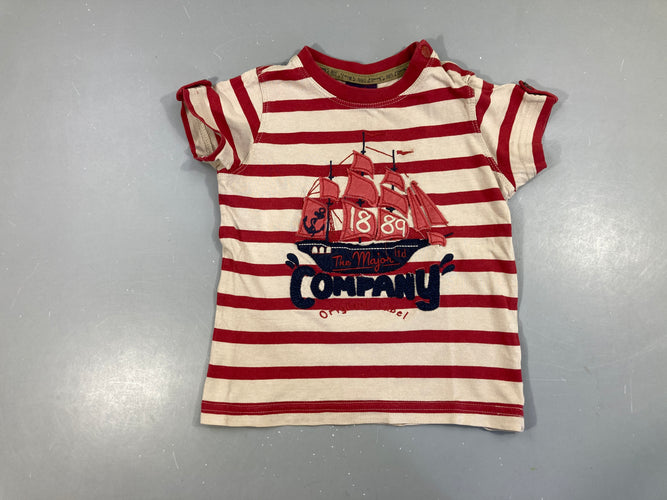 T-shirt m.c rouge rayé beige Bateau, moins cher chez Petit Kiwi