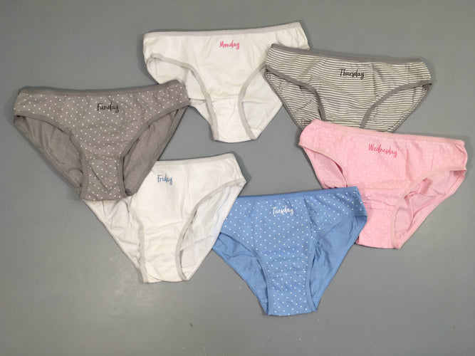 Lot de 6 culottes jours de la semaine blanc/gris/rose/bleu, moins cher chez Petit Kiwi