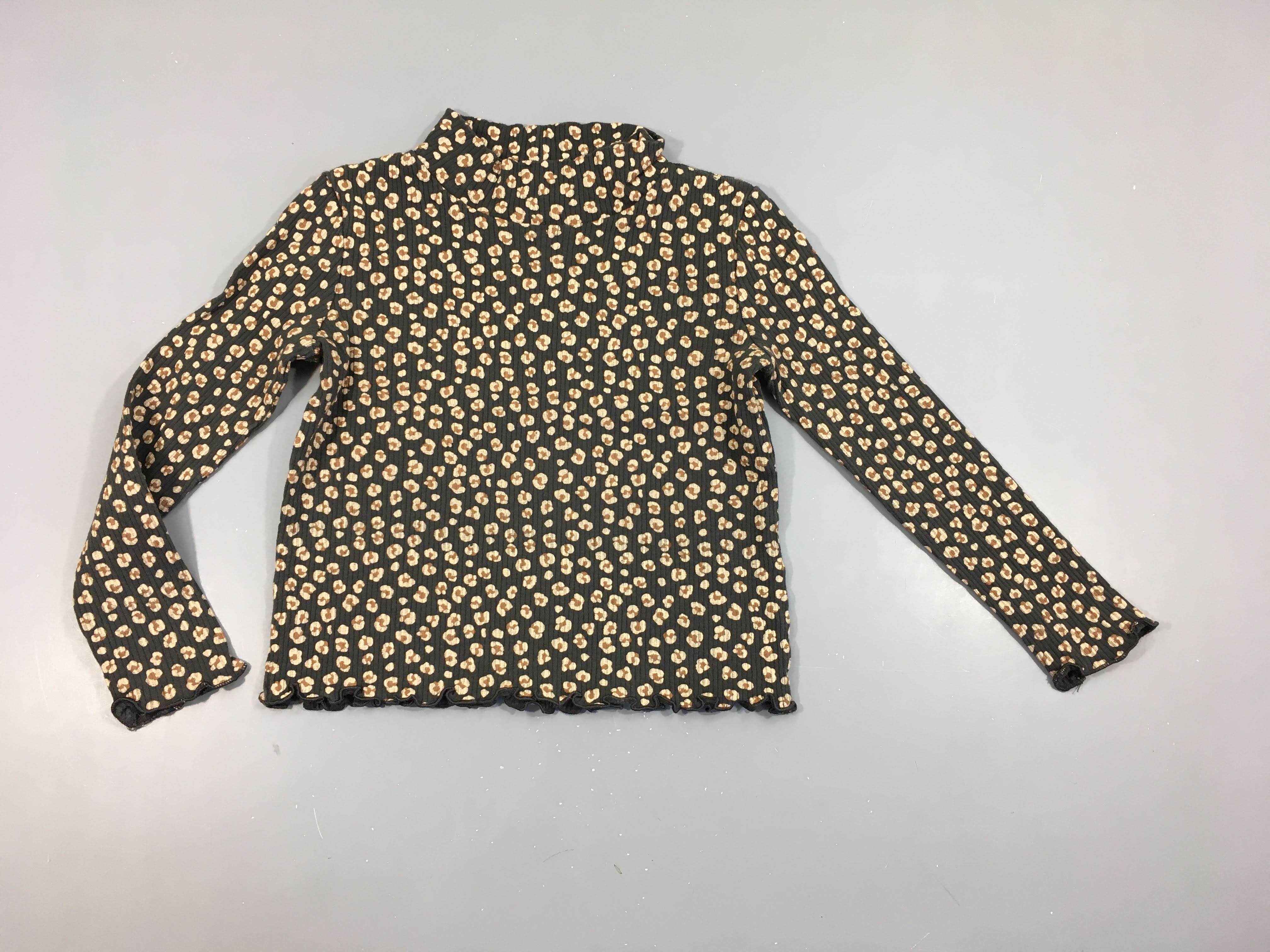 T-shirt m.l côtelé col montant gris foncé motifs léopard