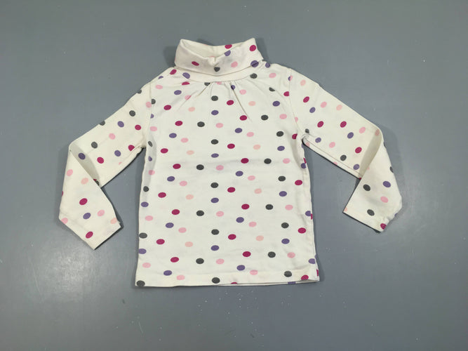 T-shirt m.l col roulé blanc pois couleur légèrement bouloché, moins cher chez Petit Kiwi