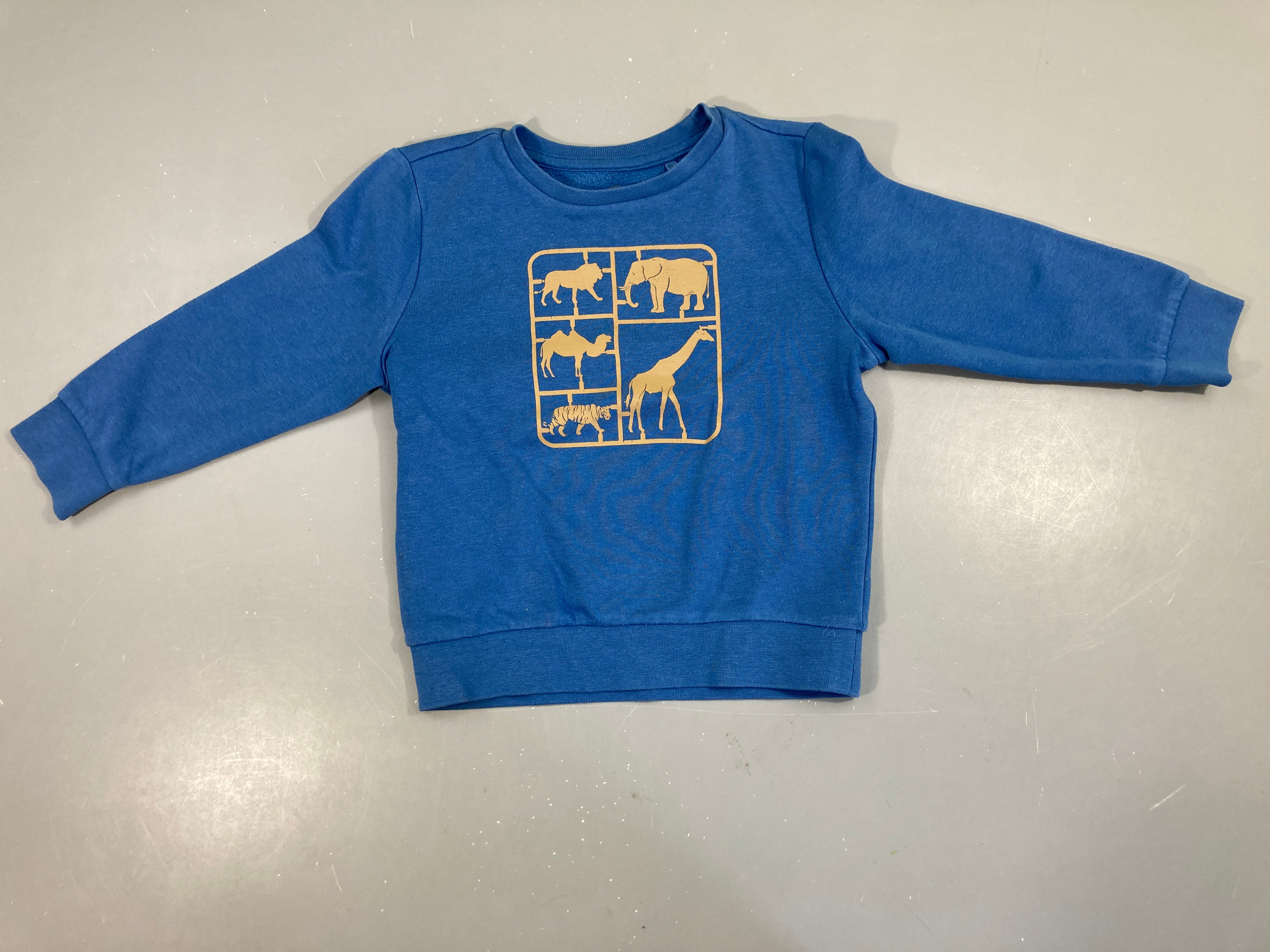 Sweat bleu animaux bouloché