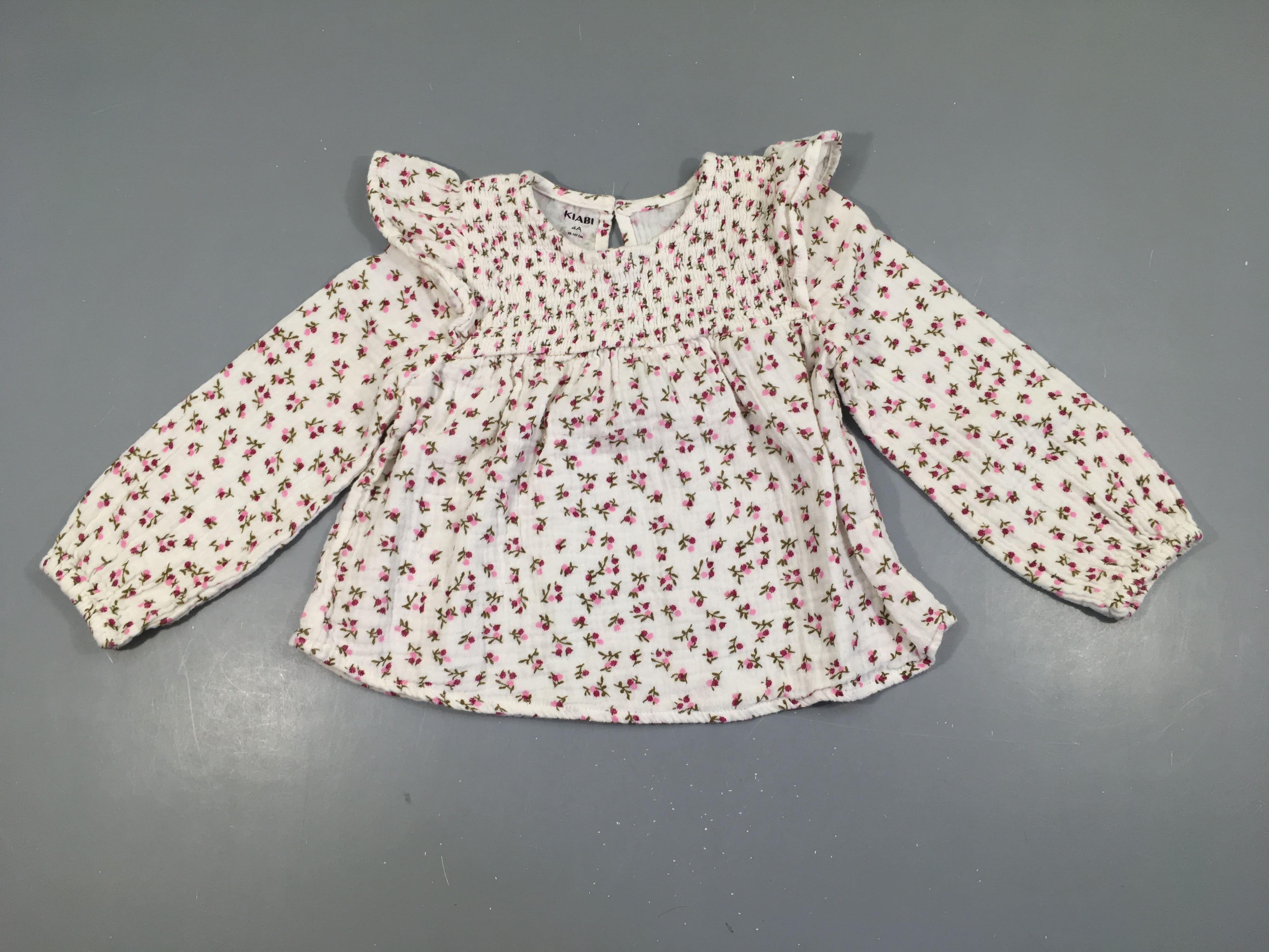 T-shirt m.l blanc tétra fleuri rose s.moks buste