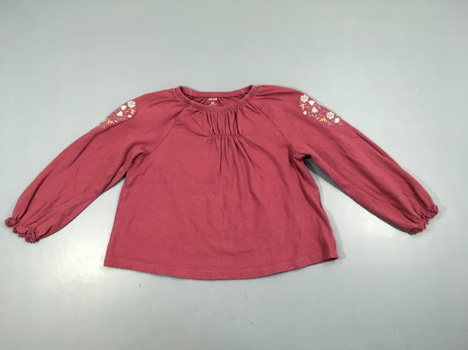 Blouse ml vieux rose foncé fleurs brodées manches, moins cher chez Petit Kiwi
