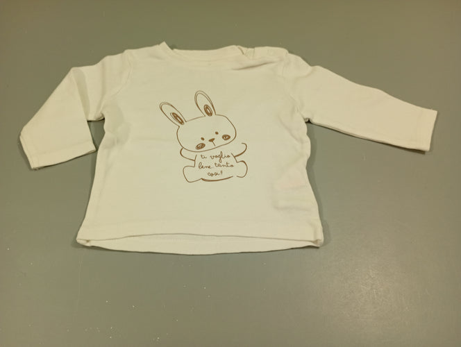 T-shirt m.l blanc, lapin "ti voglio bene tanto cosi!", moins cher chez Petit Kiwi