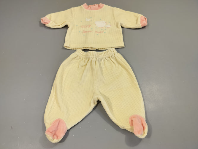 Pyjama 2pcs velours jaune texturé, moutons. "Bonne nuit", moins cher chez Petit Kiwi