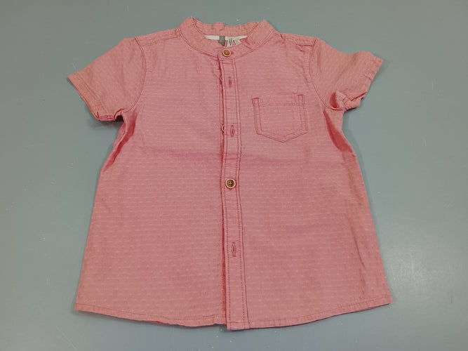 Chemise m.c rose à motifs blancs, col mao, moins cher chez Petit Kiwi
