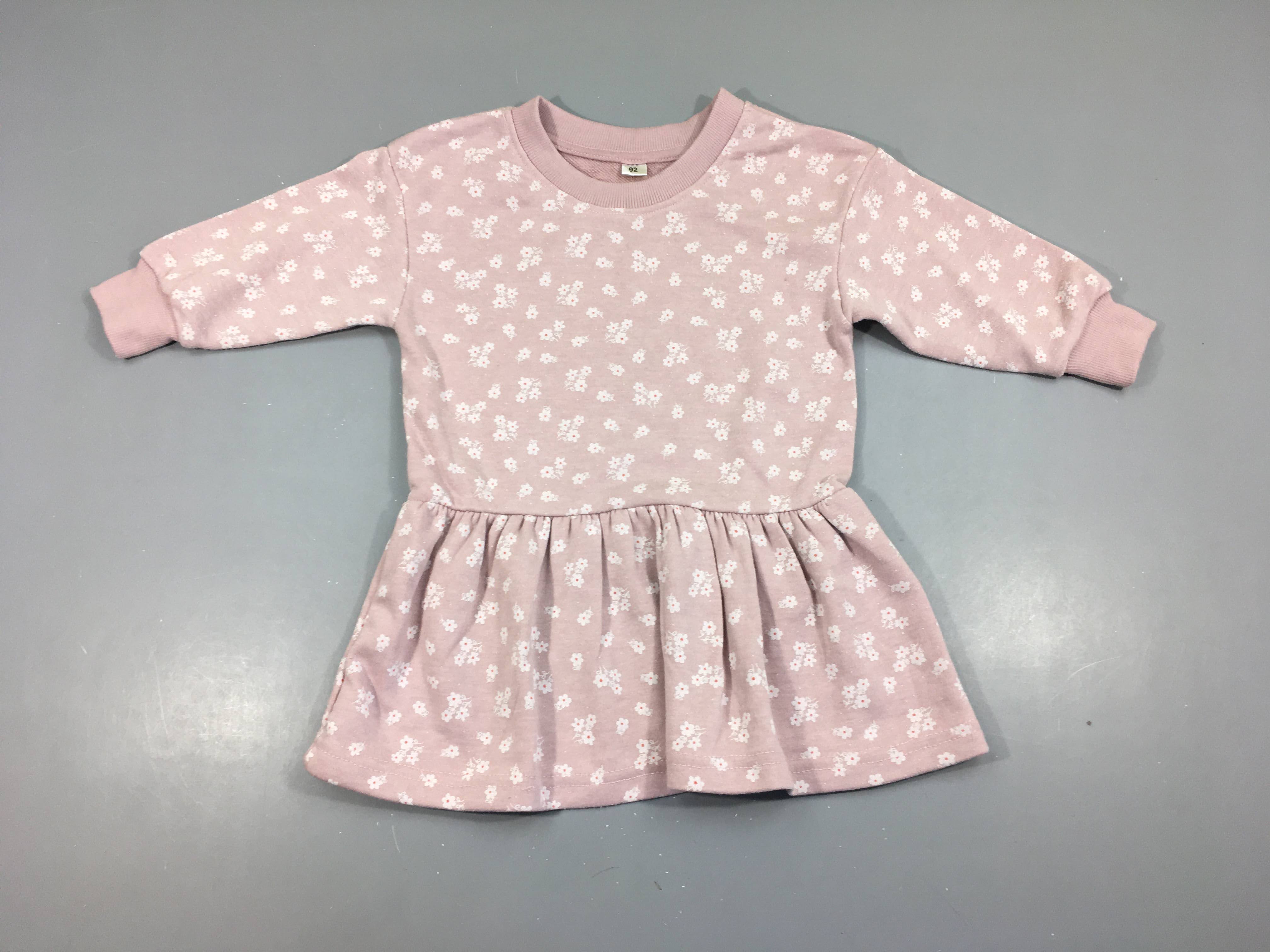 Robe m.l molleton lilas fleuri blanc-Légèrement boulochées