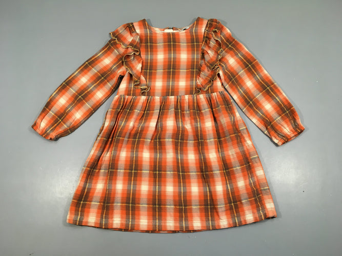 Robe m.l à carreaux beige orange, moins cher chez Petit Kiwi