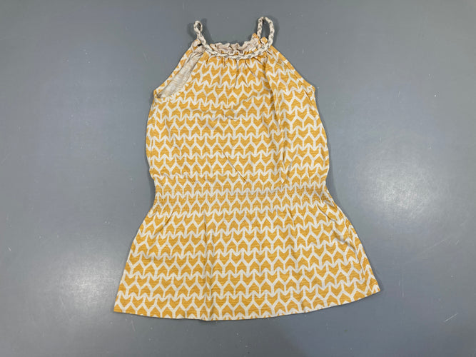Robe s.m jersey blanche motifs géométrique moutarde, moins cher chez Petit Kiwi