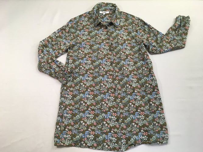 Robe m.l taupe fleurie vert-bleu-rose-blanc, moins cher chez Petit Kiwi
