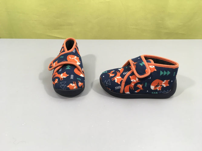 Pantoufles bleu foncé renards, moins cher chez Petit Kiwi