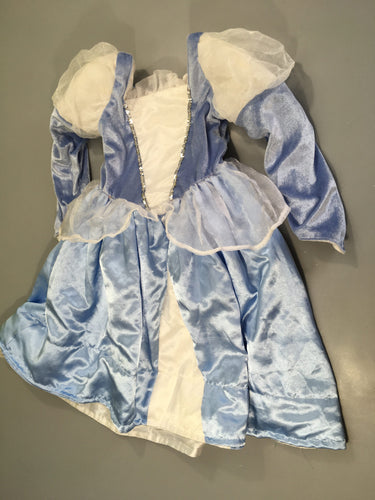 Déguisement robe réversible de princesse bi-matière velours blanc-sequins dorés/bleu, moins cher chez Petit Kiwi