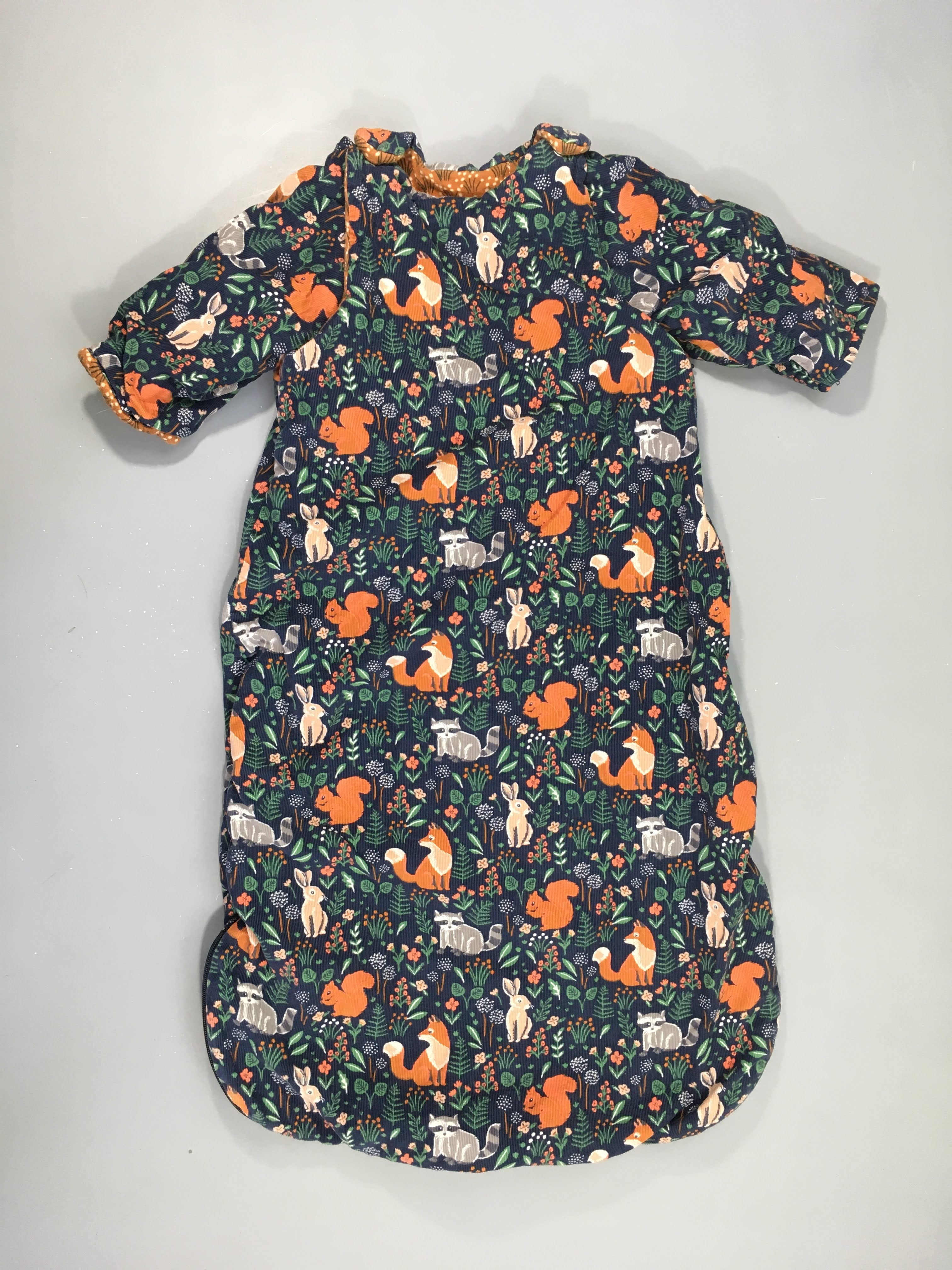 Sac de couchage réversible à manches amovibles velours bleu foret/jersey ocre