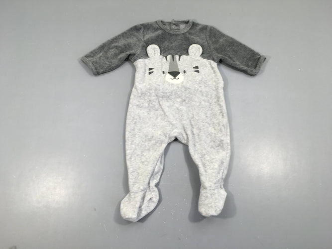Pyjama velours gris Félin, moins cher chez Petit Kiwi