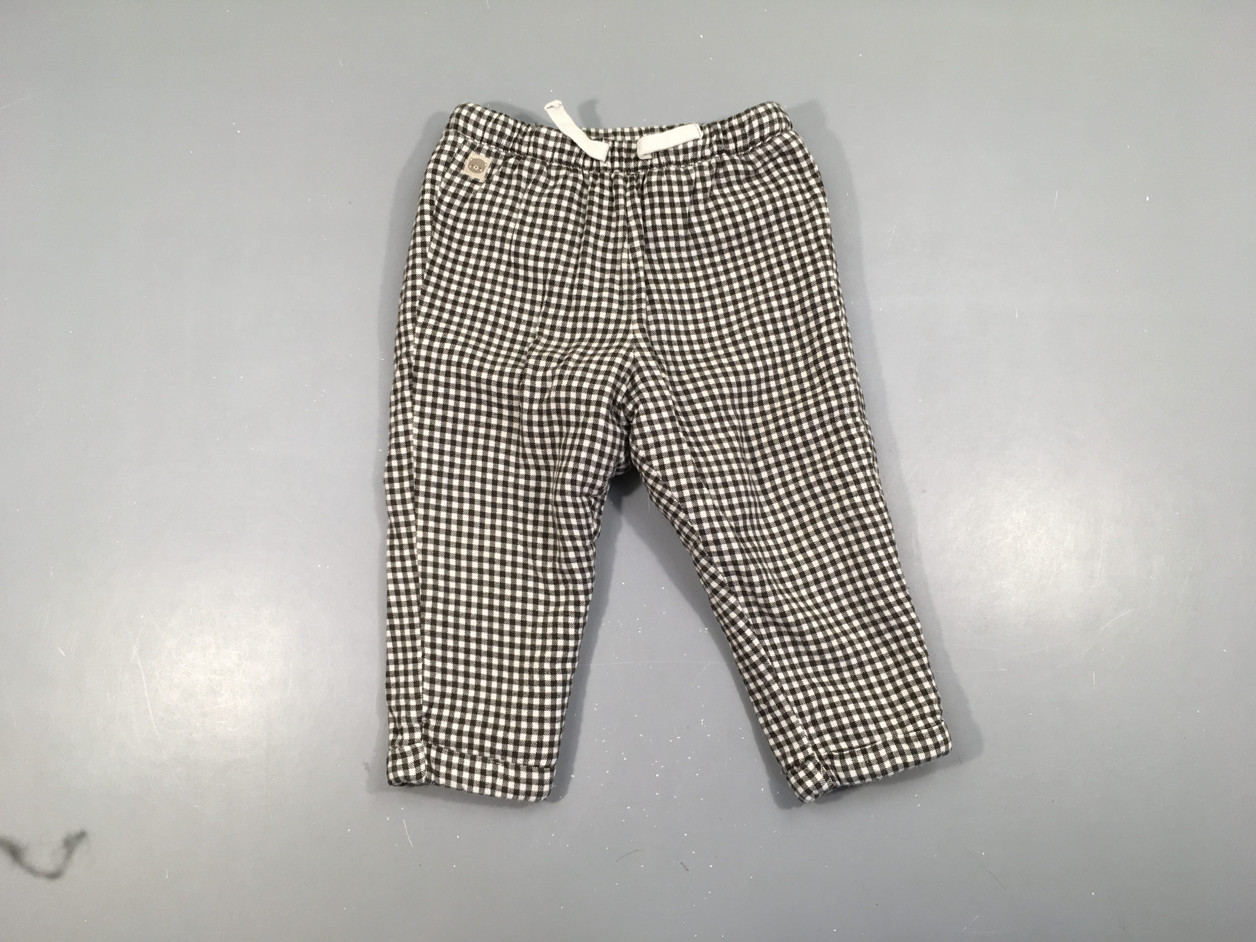 Pantalon chaud à carreaux noir&blanc doublé velours taille élastique