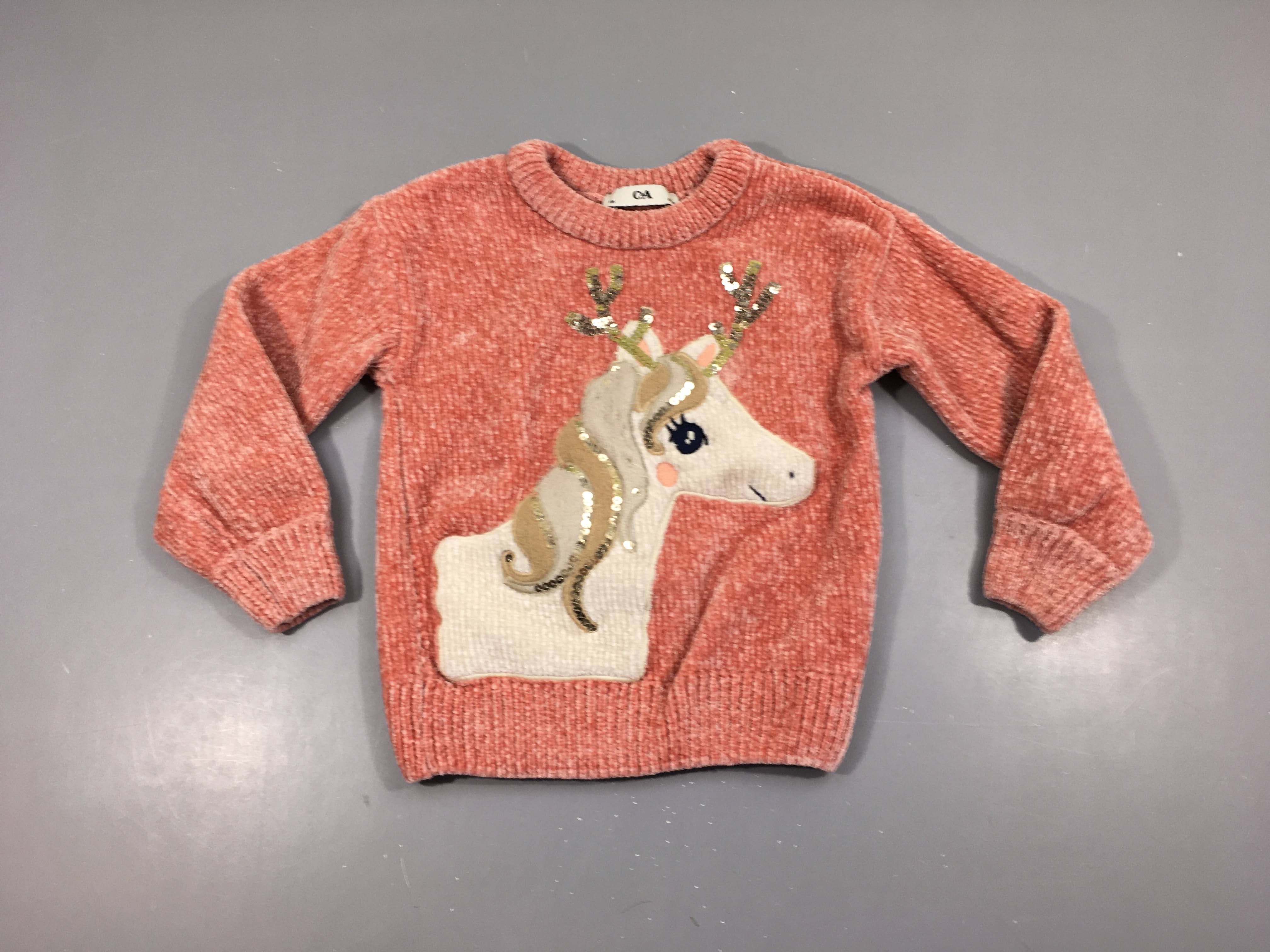Pull mailles chenille vieux rose Cheval bois sequins