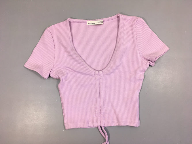 Crop top côtelé lacets lilas Pull & Bear, moins cher chez Petit Kiwi