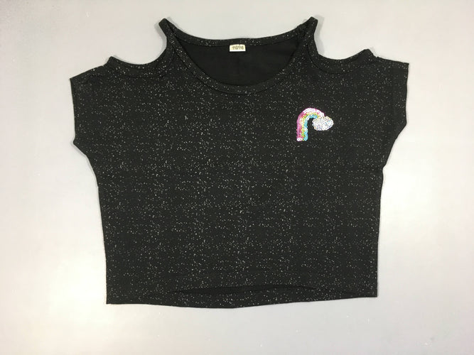 T-shirt cropped m.c épaules dégagées noir pailleté arc-en-ciel sequins, moins cher chez Petit Kiwi
