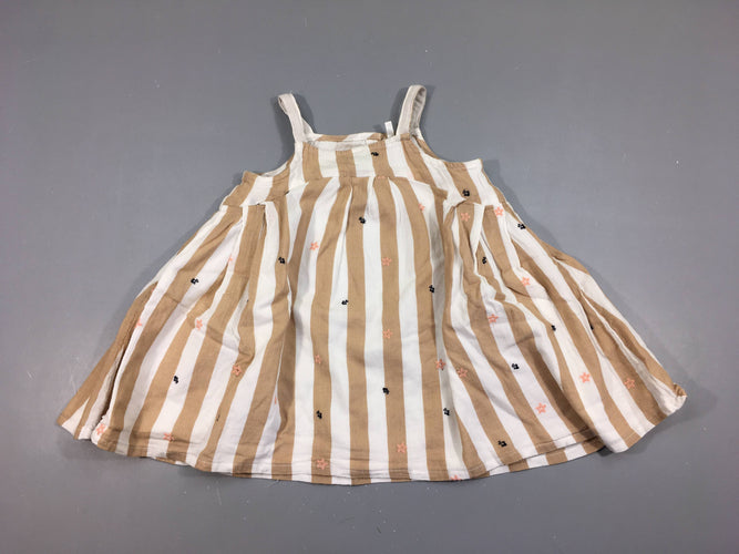 Robe s.m blanche lignée brun motifs texturé, moins cher chez Petit Kiwi