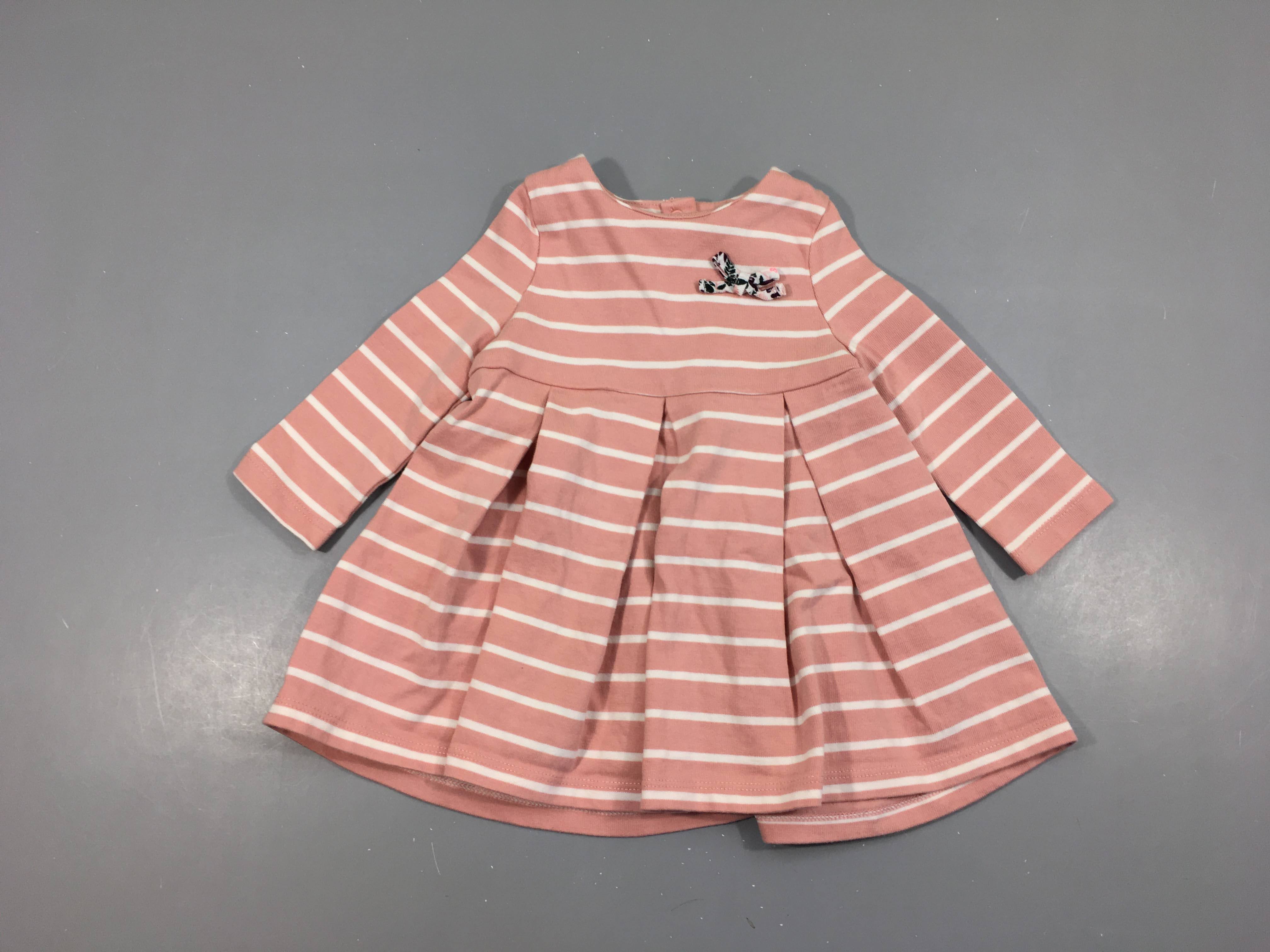 Robe m.l molleton texturé rose clair rayé bl noeud