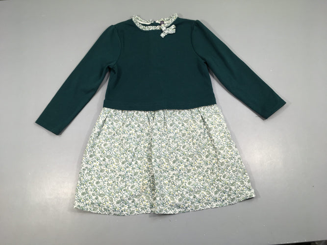 Robe m.l bi-matière verte haut molleton/bas jersey blanc feuillage, moins cher chez Petit Kiwi