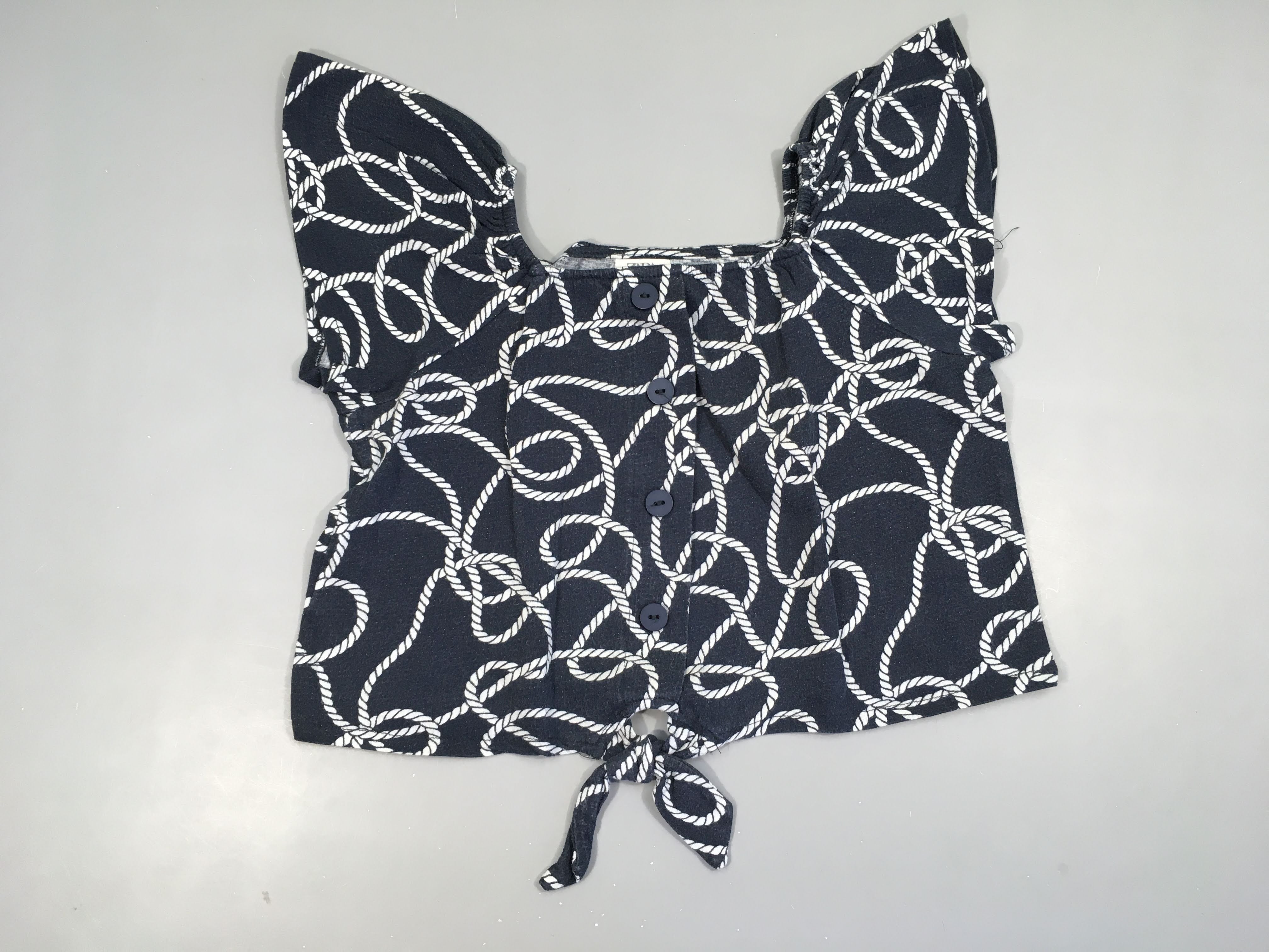 Blouse cropped m.c bleue corde blanche nouable ventre