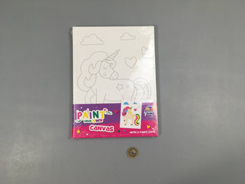Neuf-Cadre à peindre avec pinceau et 6 petits pots de peinturesLicorne-Paint your own canvas