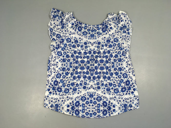 Blouse m.c blanche fleurs bleues, moins cher chez Petit Kiwi