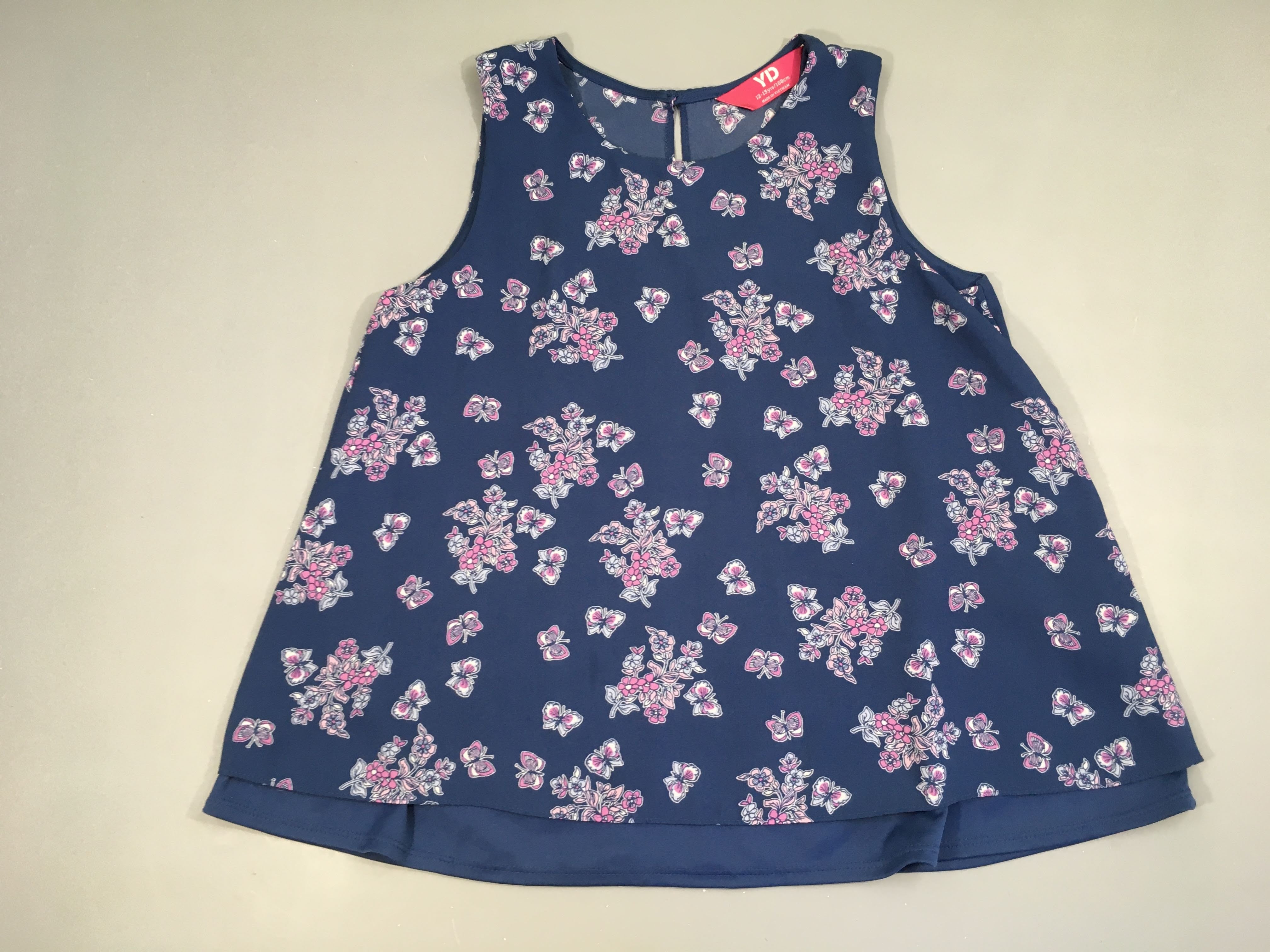Blouse s.m s.m bleue papillons roses