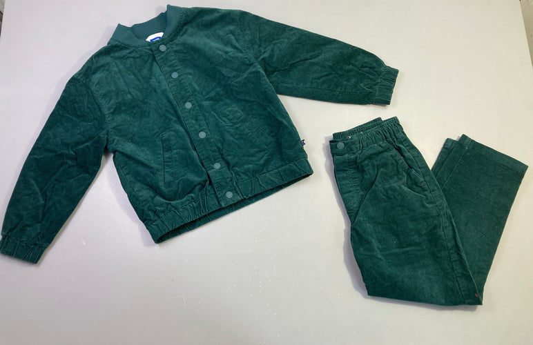 Ensemble pantalon velours vert foncé taille élastique + veste, moins cher chez Petit Kiwi