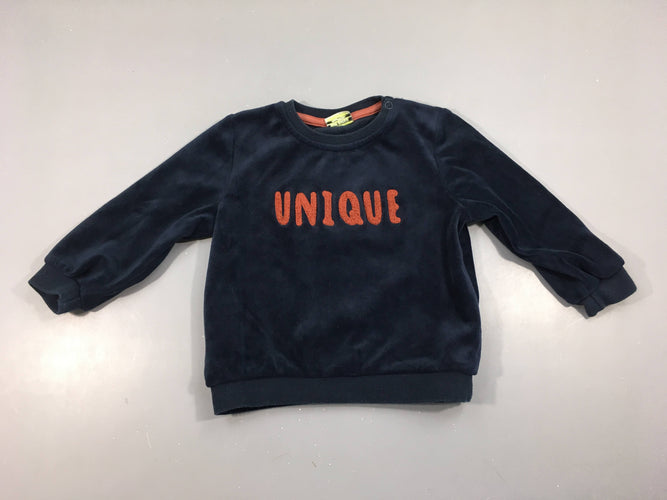 Sweat bleu foncé velours Unique, moins cher chez Petit Kiwi