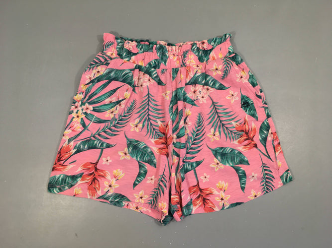 Short rose flammé jersey feuillage vert, moins cher chez Petit Kiwi