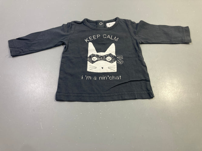 T-shirt m.l gris anthracite chat ninja, moins cher chez Petit Kiwi
