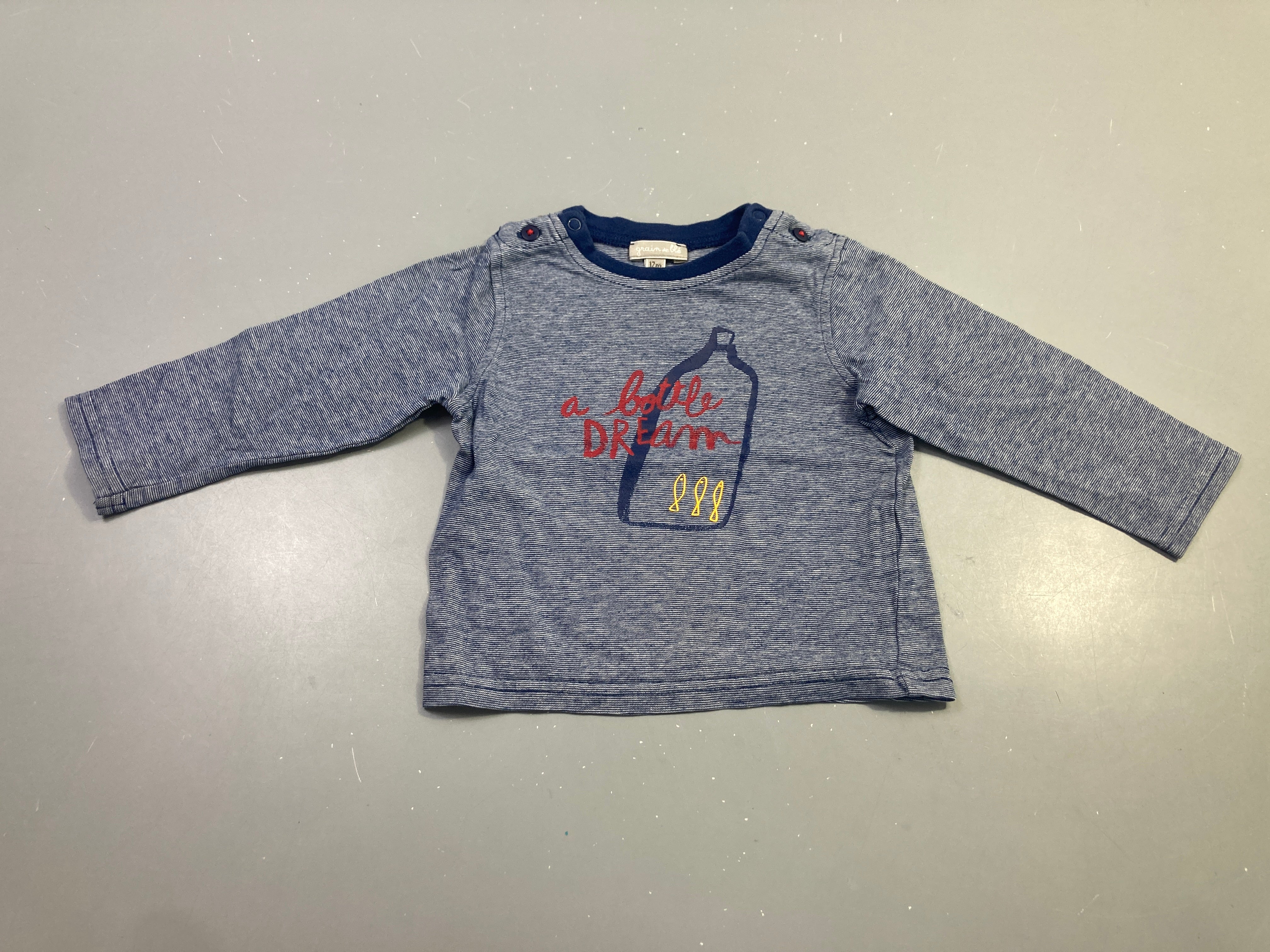 T-shirt m.l rayé bleu marine bouteille
