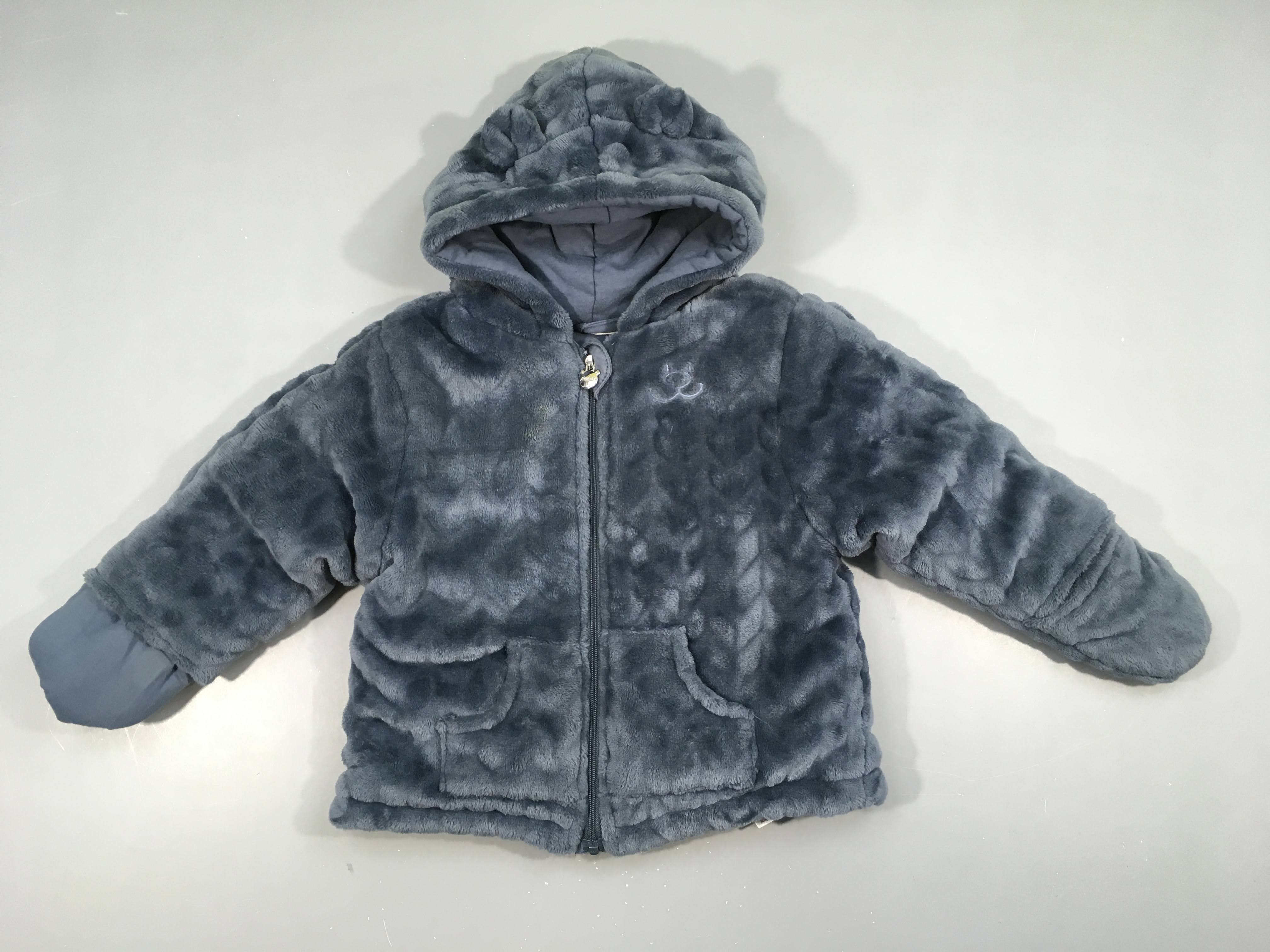 Gilet-veste zippé velours bleu à capuche