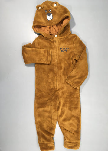 Combinaison à capuche velours  camel ours, moins cher chez Petit Kiwi