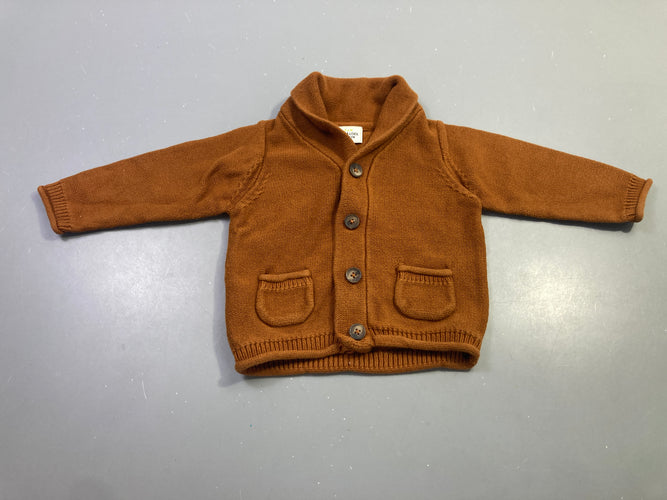 Gilet camel tricoté boutonné poches, moins cher chez Petit Kiwi