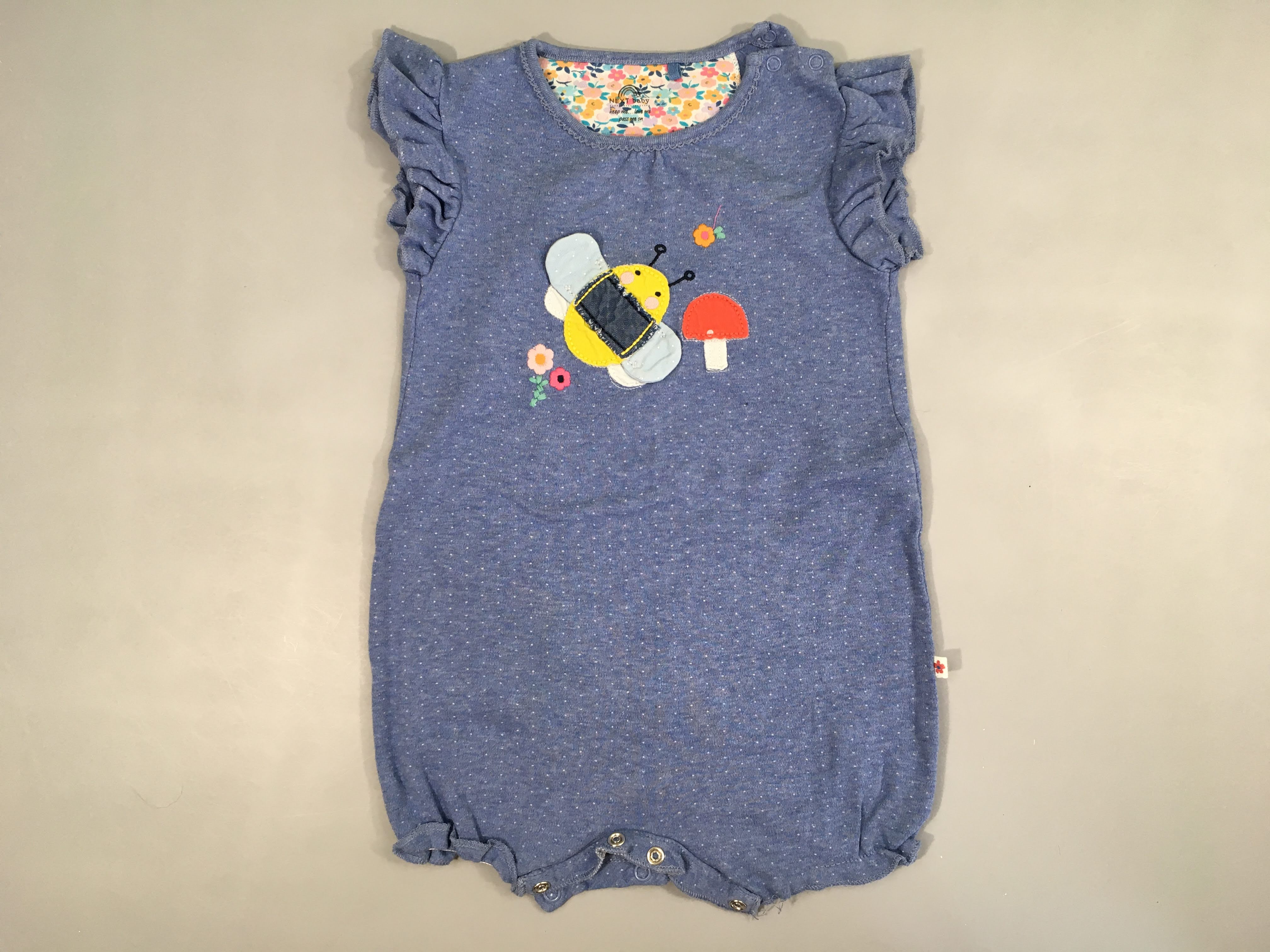 Combishort molleton bleu pois papillon relief