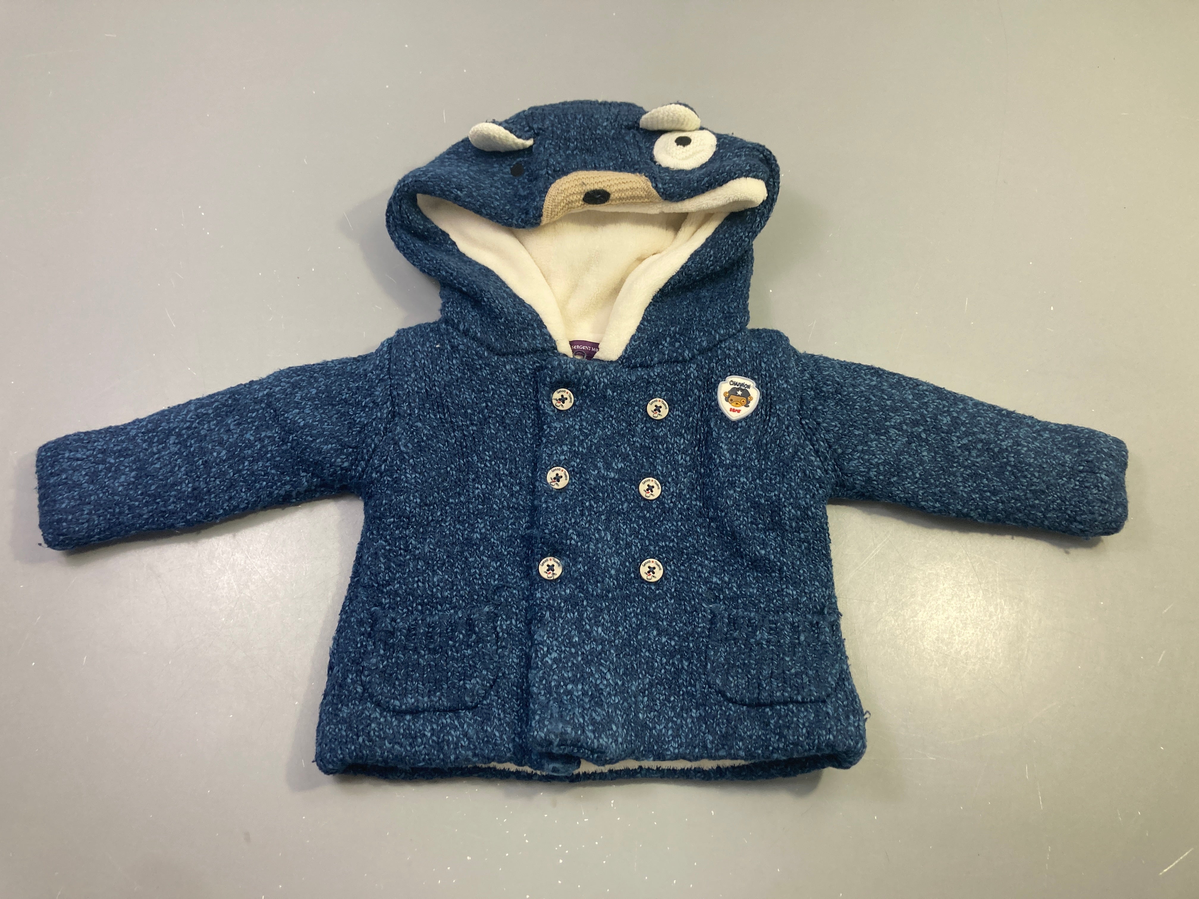 Gilet-veste à capuche doublé velours bleu chiné ourson