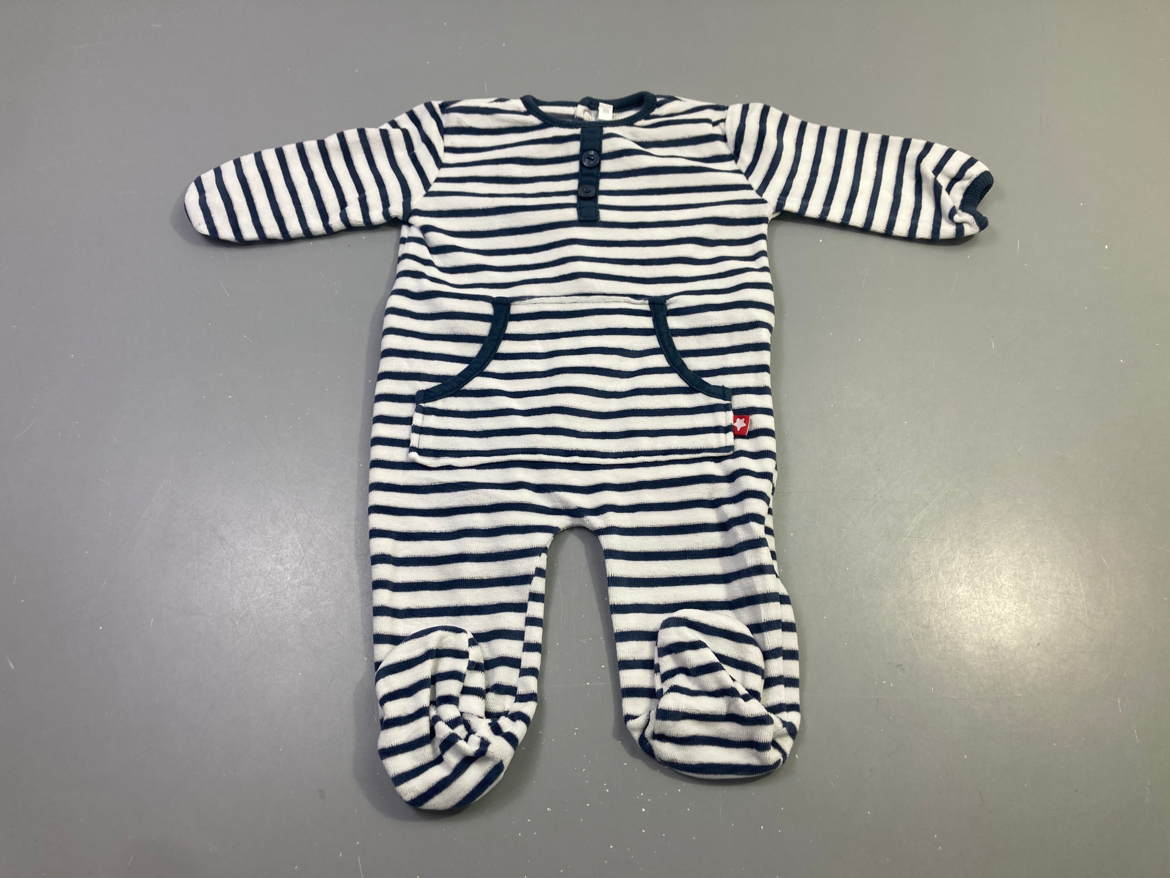 Pyjama velours rayé bleu marine poche
